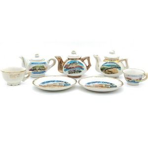 Vintage Atlantic City New Jersey NJ Souvenir Miniature Teapots Cups Saucers Porc